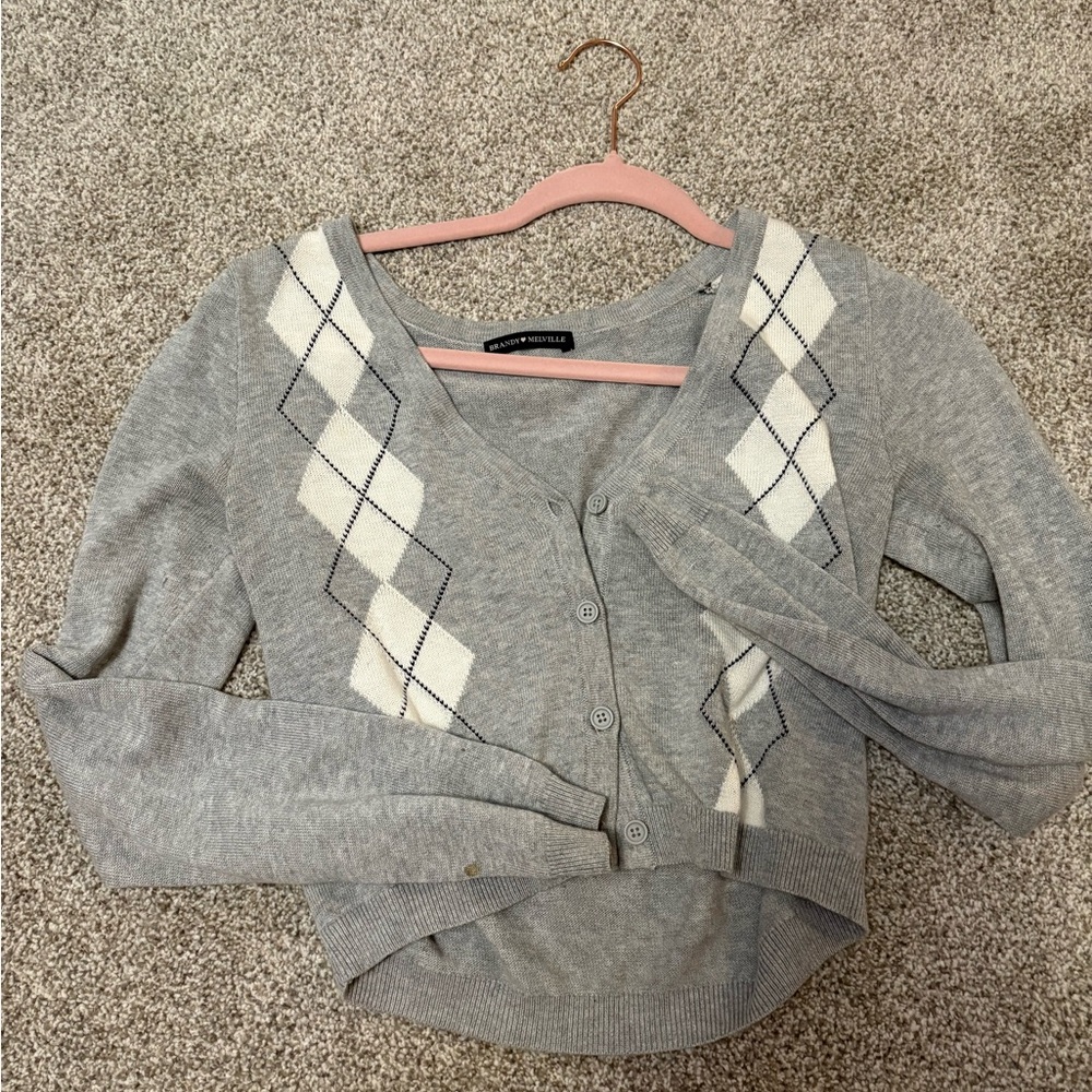 Brandy Melville Gray Argyle Cardigan